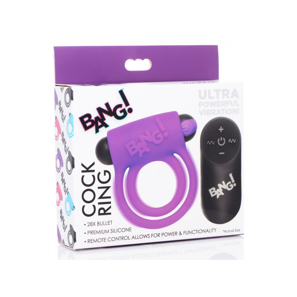 Bang! Silicone Cock Ring & Bullet W/ Remote Control Purple